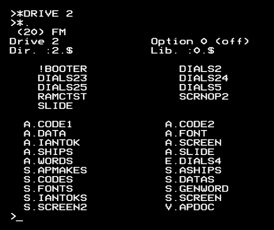 A catalogue of drive 2 of the Apple II source disk