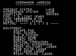 The Status Mode screen in Apple II Elite