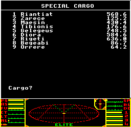 The Elite-A Special Cargo screen