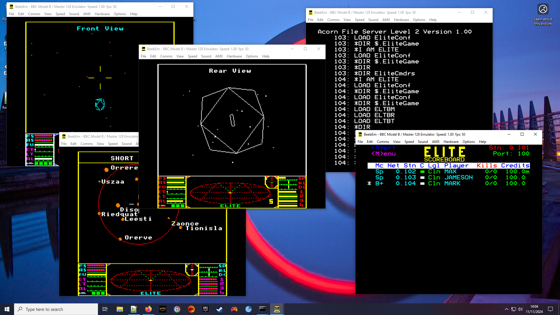 Elite over Econet in BeebEm