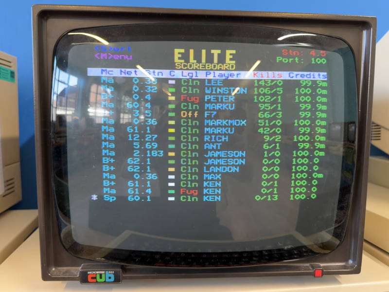 The Elite scoreboard at the National Museum of Computing