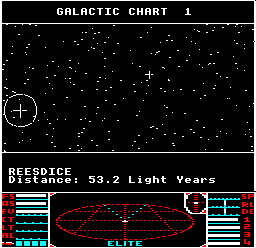 The Long-range Chart showing Reesdice in BBC Micro Elite