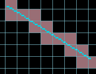 An example line with tile grid and highlighted tiles in NES Elite