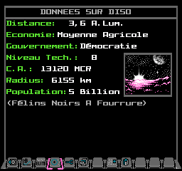 The Data on System view in French in NES Elite